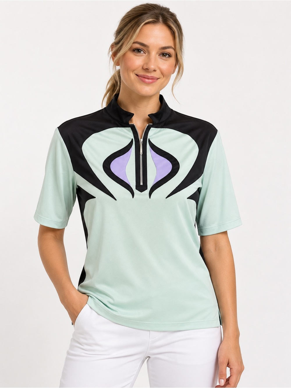 jamie sadock Mint Short-Sleeve Athletic Top with Black & Lavender Accents L